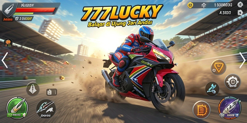 Tampilan gameplay balapan motor yang mendebarkan dari 777LUCKY.