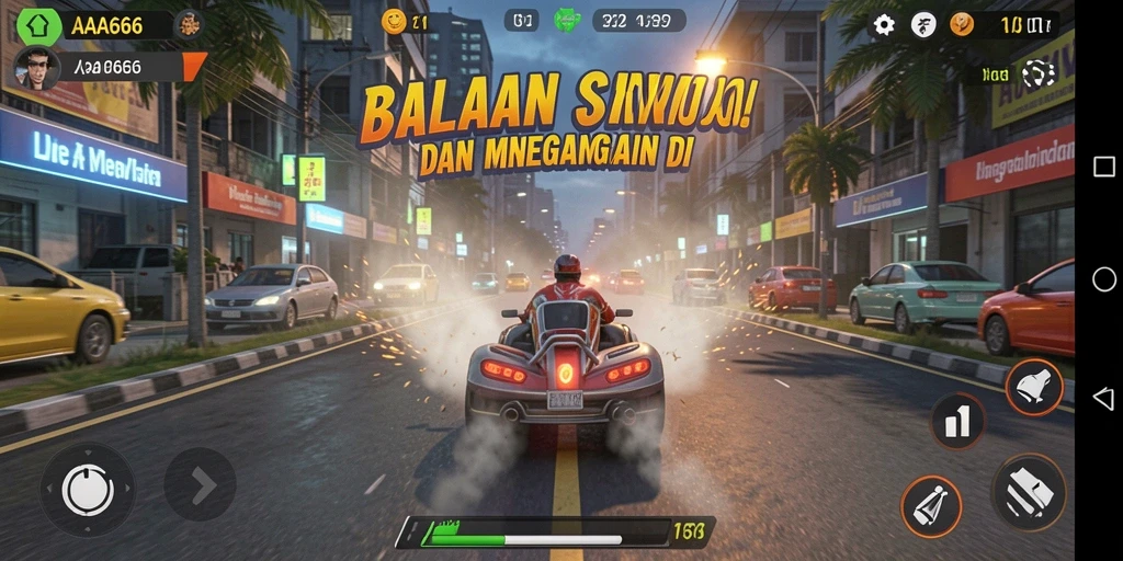 Screenshot gameplay AA666 dengan aksi balapan yang mendebarkan.