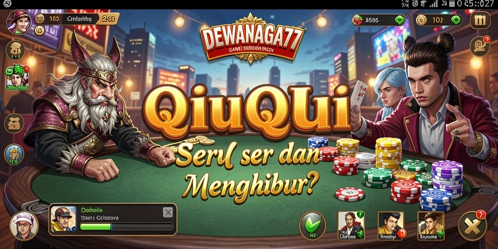 Screenshot DEWANAGA77 menampilkan aksi seru permainan QiuQiu.