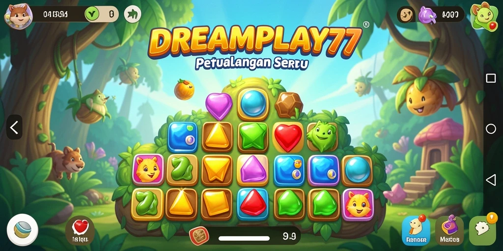 Tampilan gameplay <strong>DREAMPLAY77</strong> yang menawan dan penuh warna dalam permainan match-3.