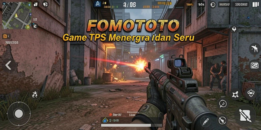 Screenshot gameplay FOMOTOTO yang menampilkan aksi tembak-menembak seru.