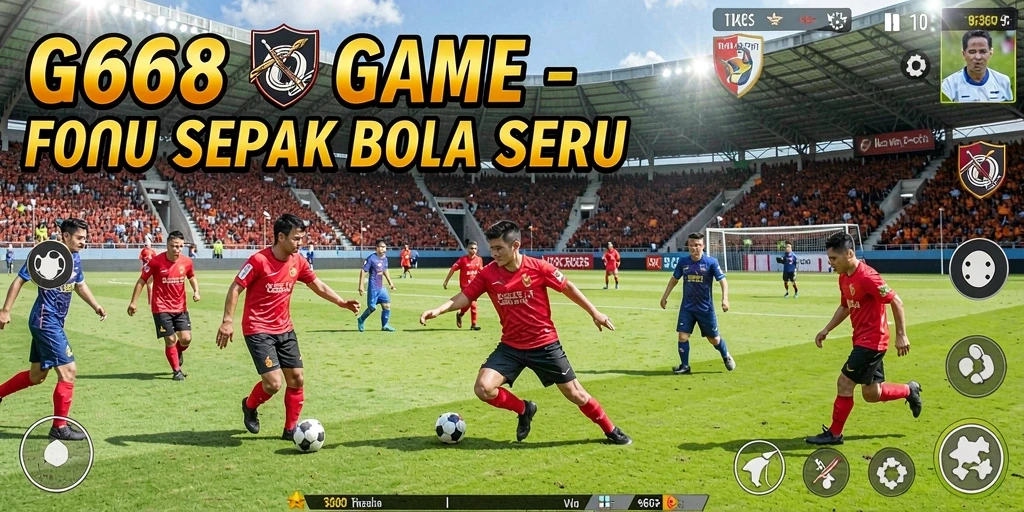 Screenshot utama G668 menampilkan aksi pertandingan sepak bola yang mendebarkan.