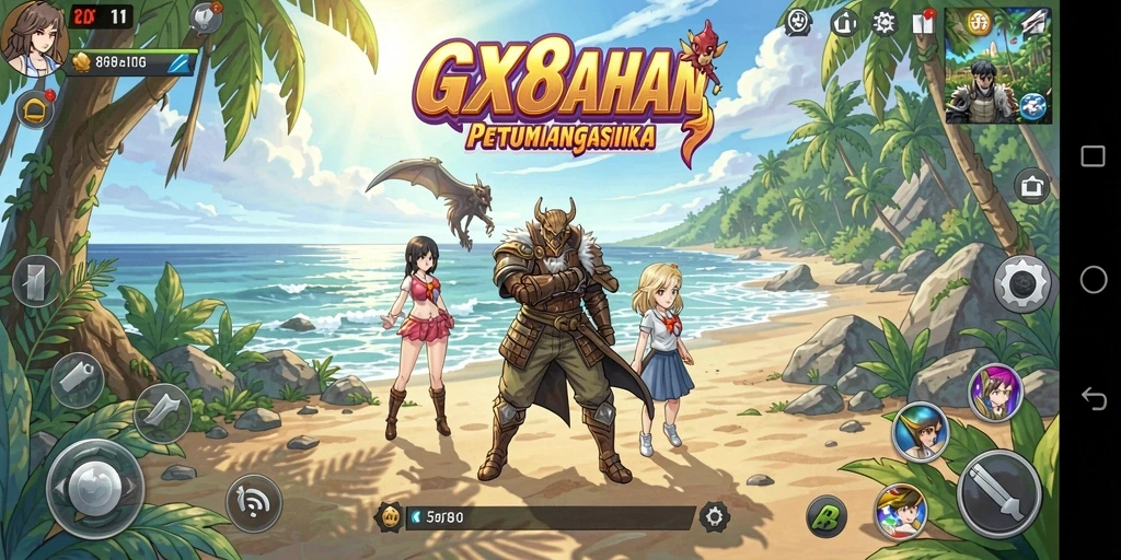 Screenshot GX88 menampilkan karakter anime dalam aksi yang mengasyikan.