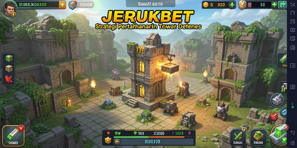 Gameplay menantang dalam JERUKBET, menunjukkan pertarungan tower defense yang seru.