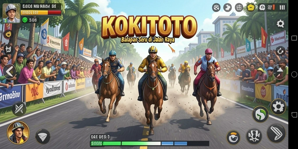Gameplay seru KOKITOTO dengan berbagai kendaraan dan trek menantang.