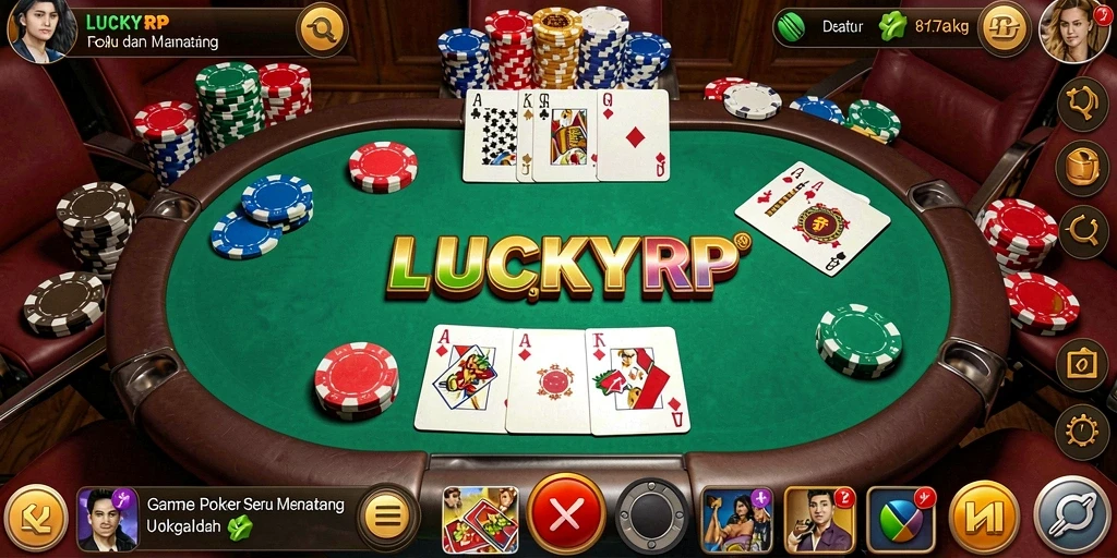 Tampilan gameplay LUCKYRP yang mendebarkan saat pemain bertanding poker.