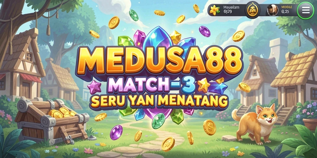 Tampilan gameplay seru di MEDUSA88 dengan tantangan Match-3.