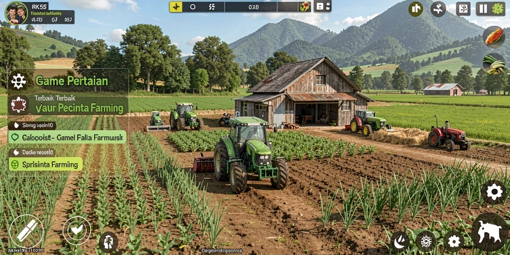 Gameplay menarik dari RK55 dengan berbagai fitur pertanian.