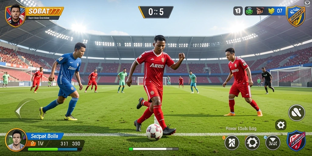 Tampilan gameplay SOBAT777 yang mengasyikkan dan penuh aksi sepak bola.