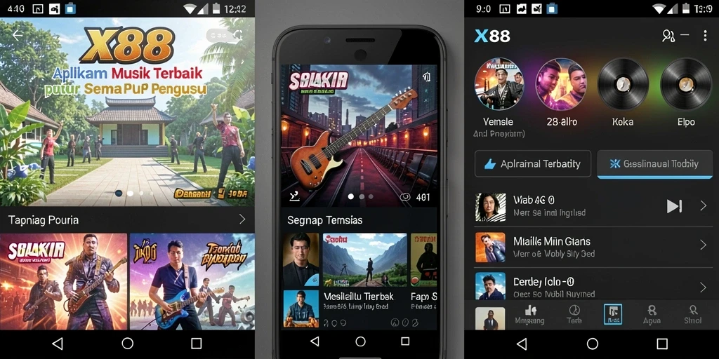 Screenshot gameplay X88 menampilkan fitur karaoke dan pilihan lagu.
